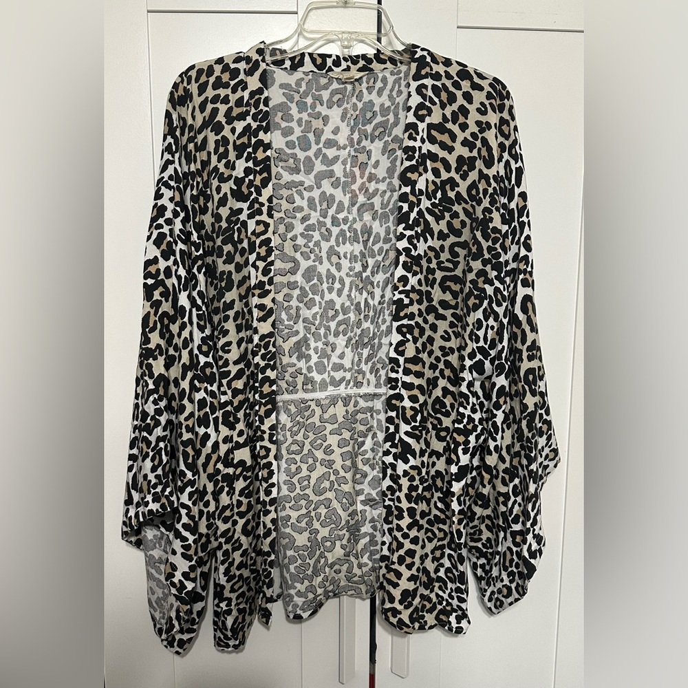 Leopard Print Duster Cardigan - Black and Taupe